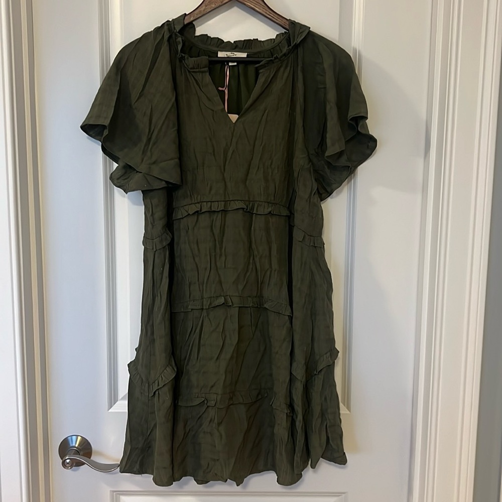 Olive green Ruffle Dress